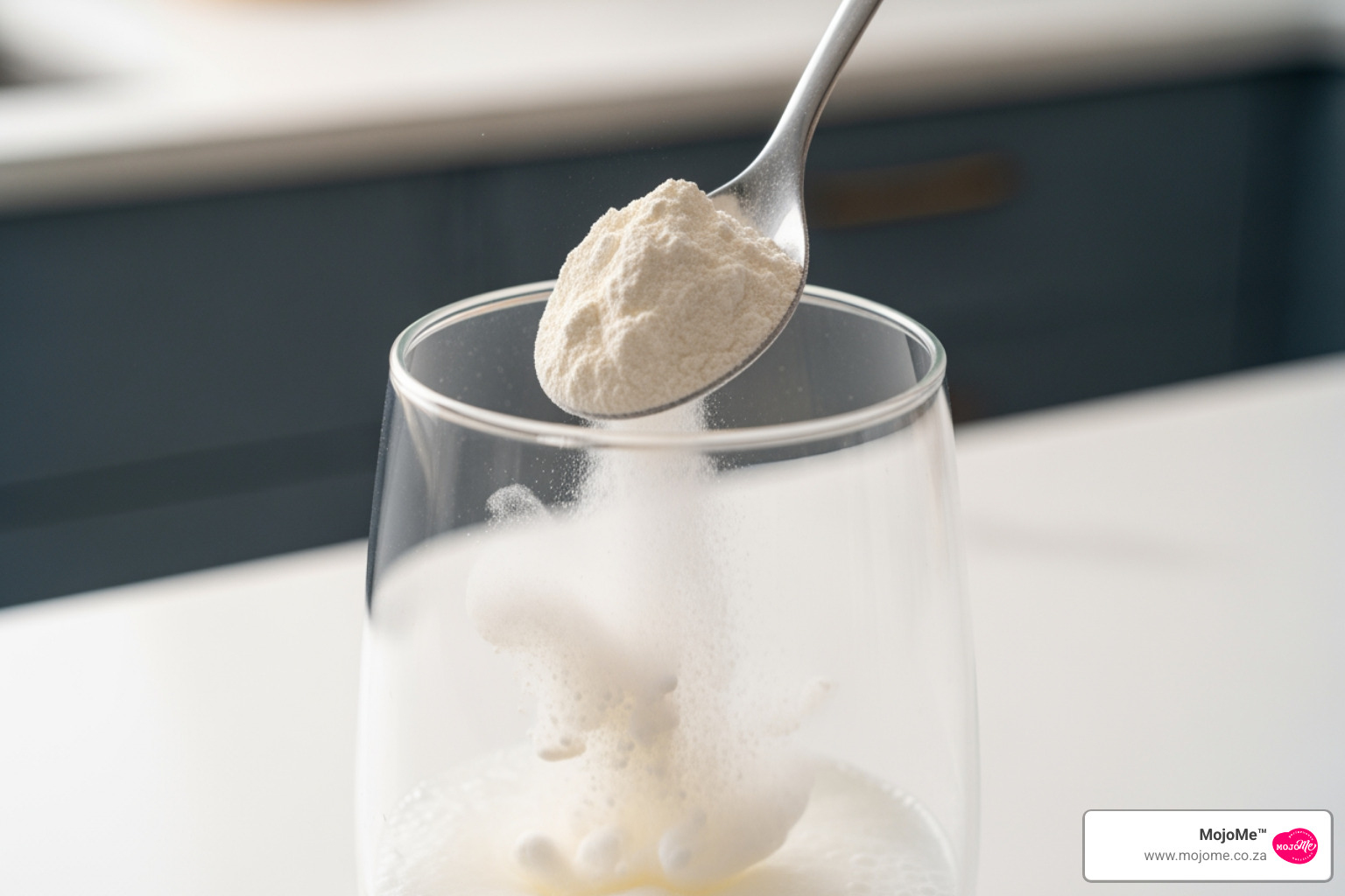 halal collagen protein powder stirred into a drink - halal collagen protein